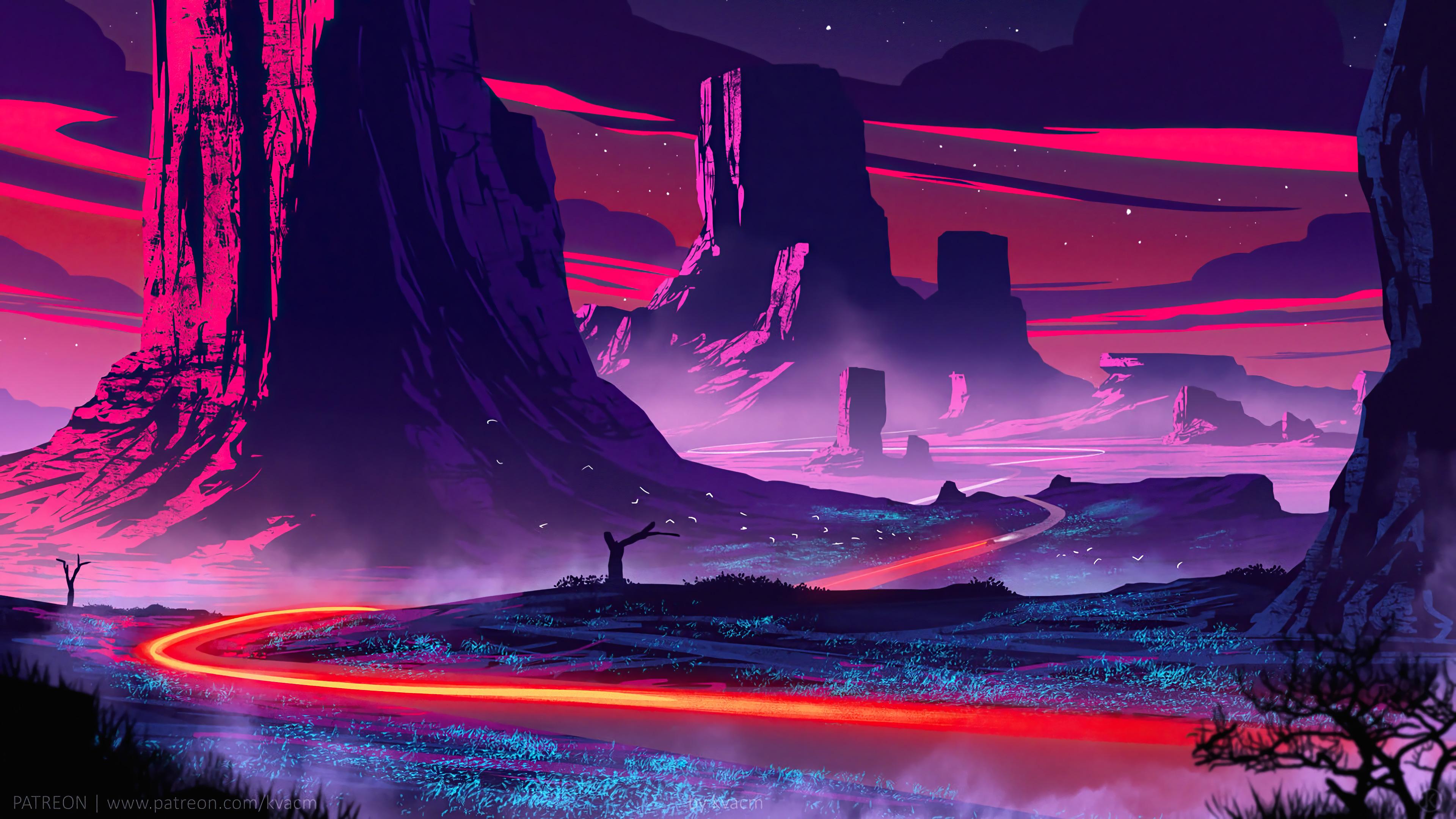Night Beautiful Landscape Scenery Digital Art 4k Wallpaper