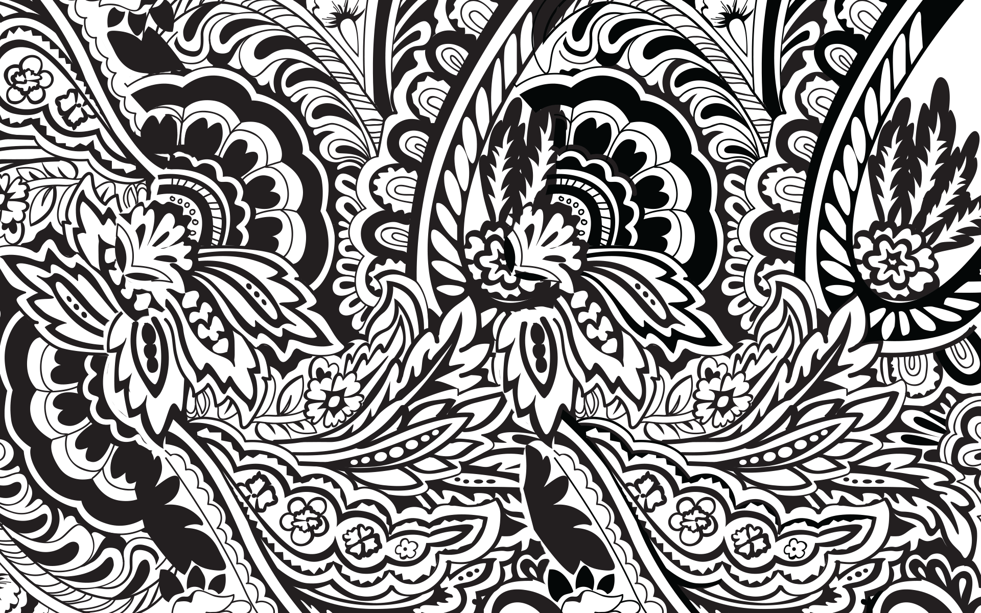 Tribal Wallpaper Pattern Black And White Line Art Floral Design