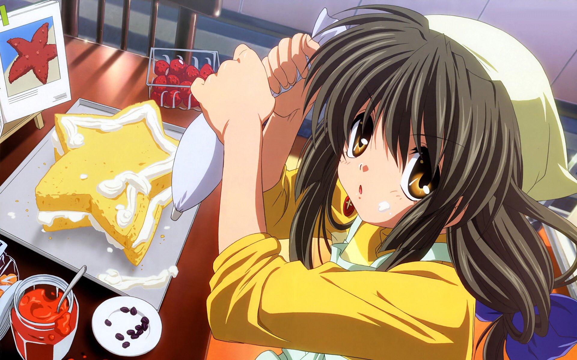 Anime Girls Cakes Brunette Orange Eyes Nad Ibuki Fuko