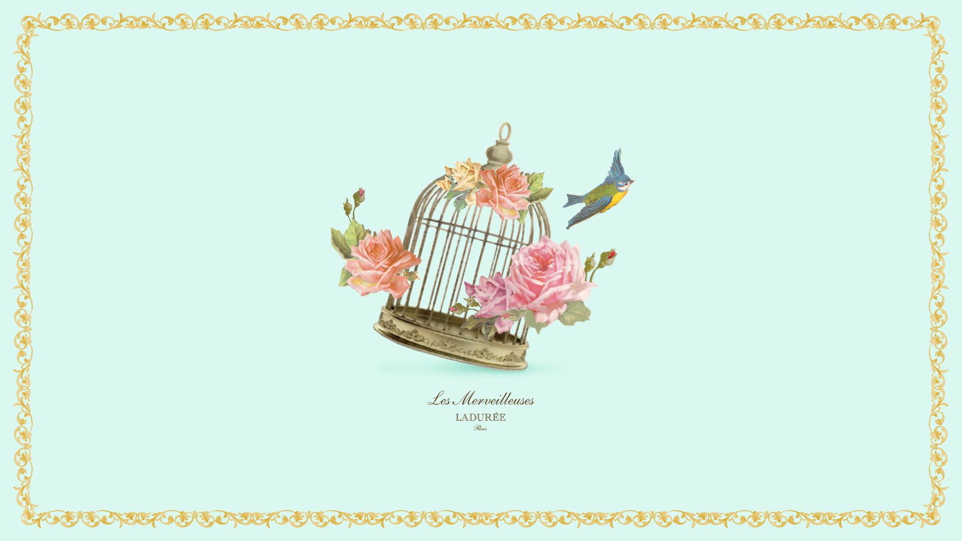 Laduree Mint Aqua Eau De Nil Floral Birdcage Desktop Wallpaper