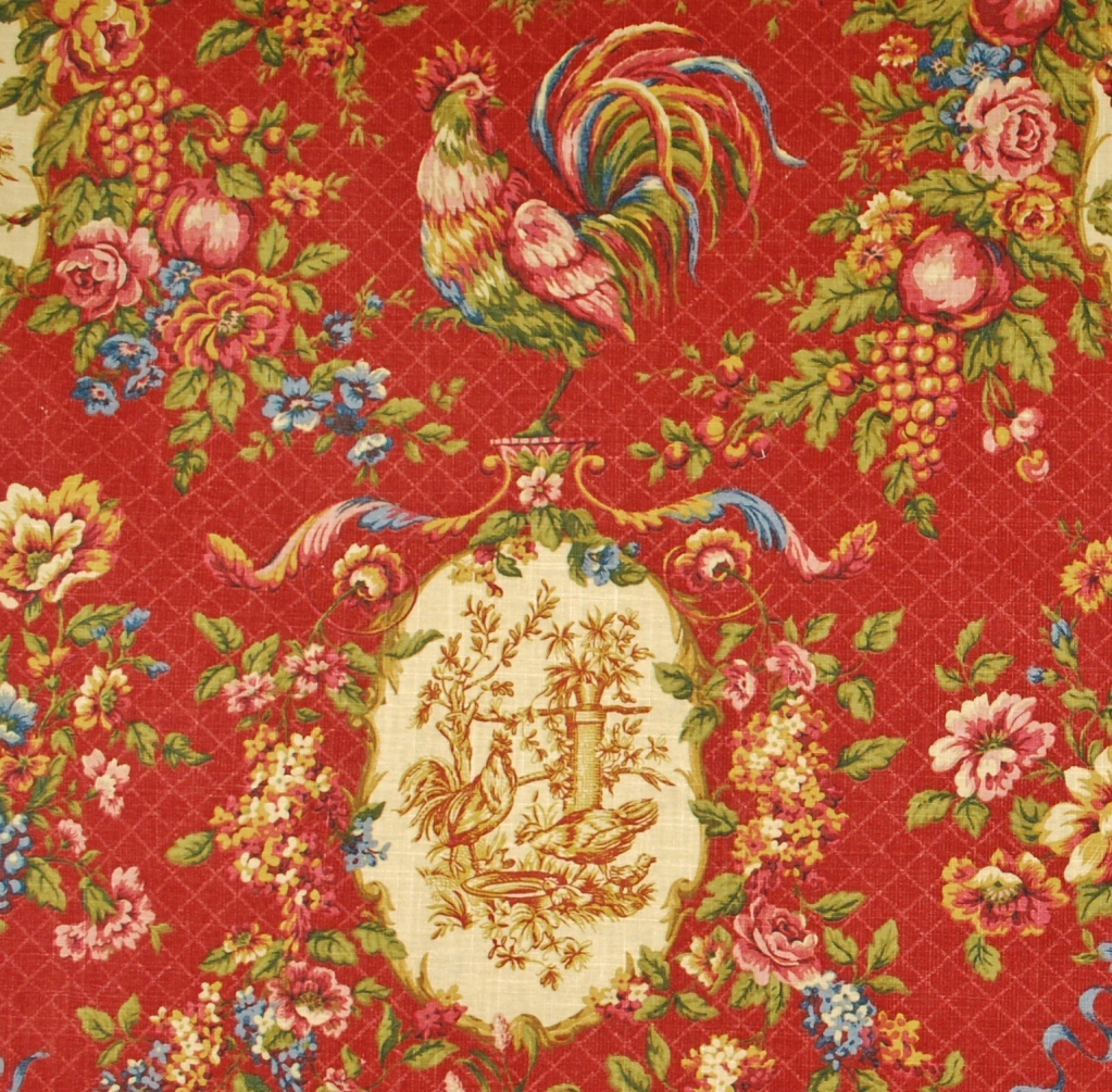 Rooster Toile Drapery Fabric That Can Be Used To Create Custom