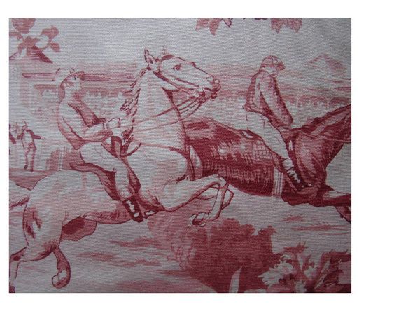 Vintage Toile Fabric Victorian Era Horse Racing By Stylishribbons