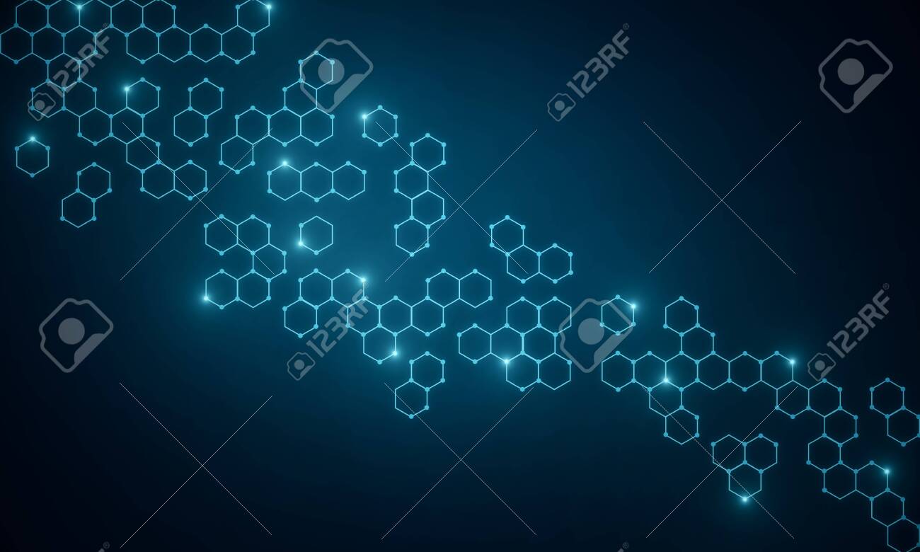 Abstract Blue Medical Chemical Wallpaper With Hexagons Medicine