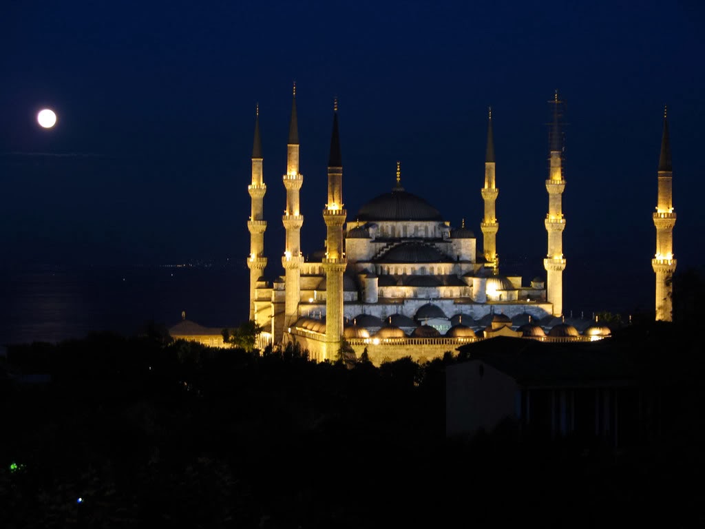 blue mosque at night