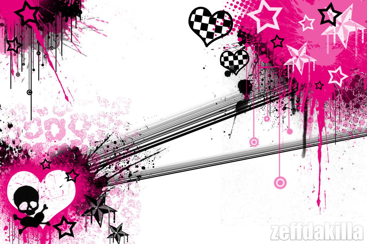 Abstract Pink And Black Wallpaper With Hearts Stars