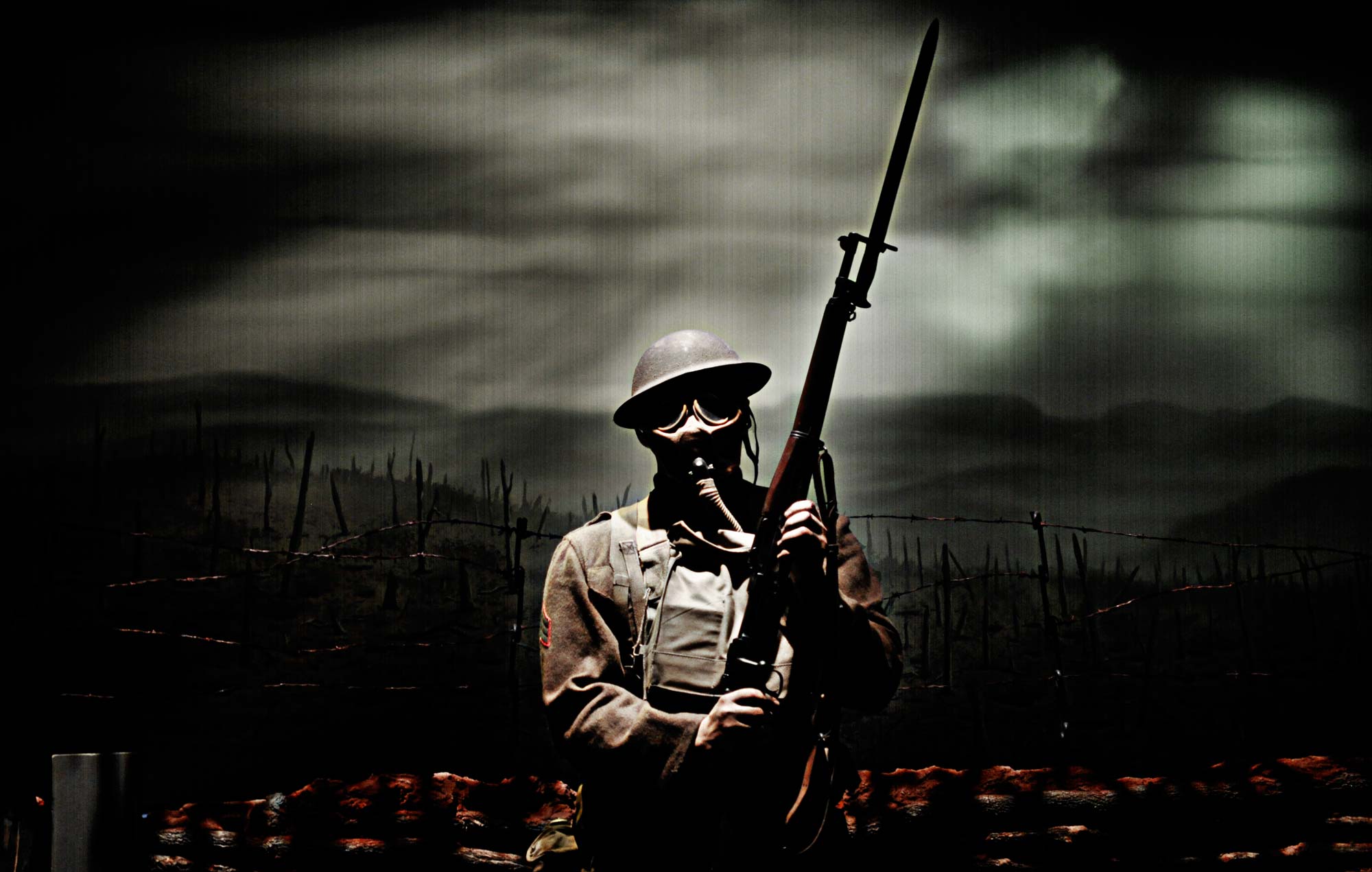 Soldier Rifle Military Weapons Guns Gas Mask Dark Wallpaper Background
