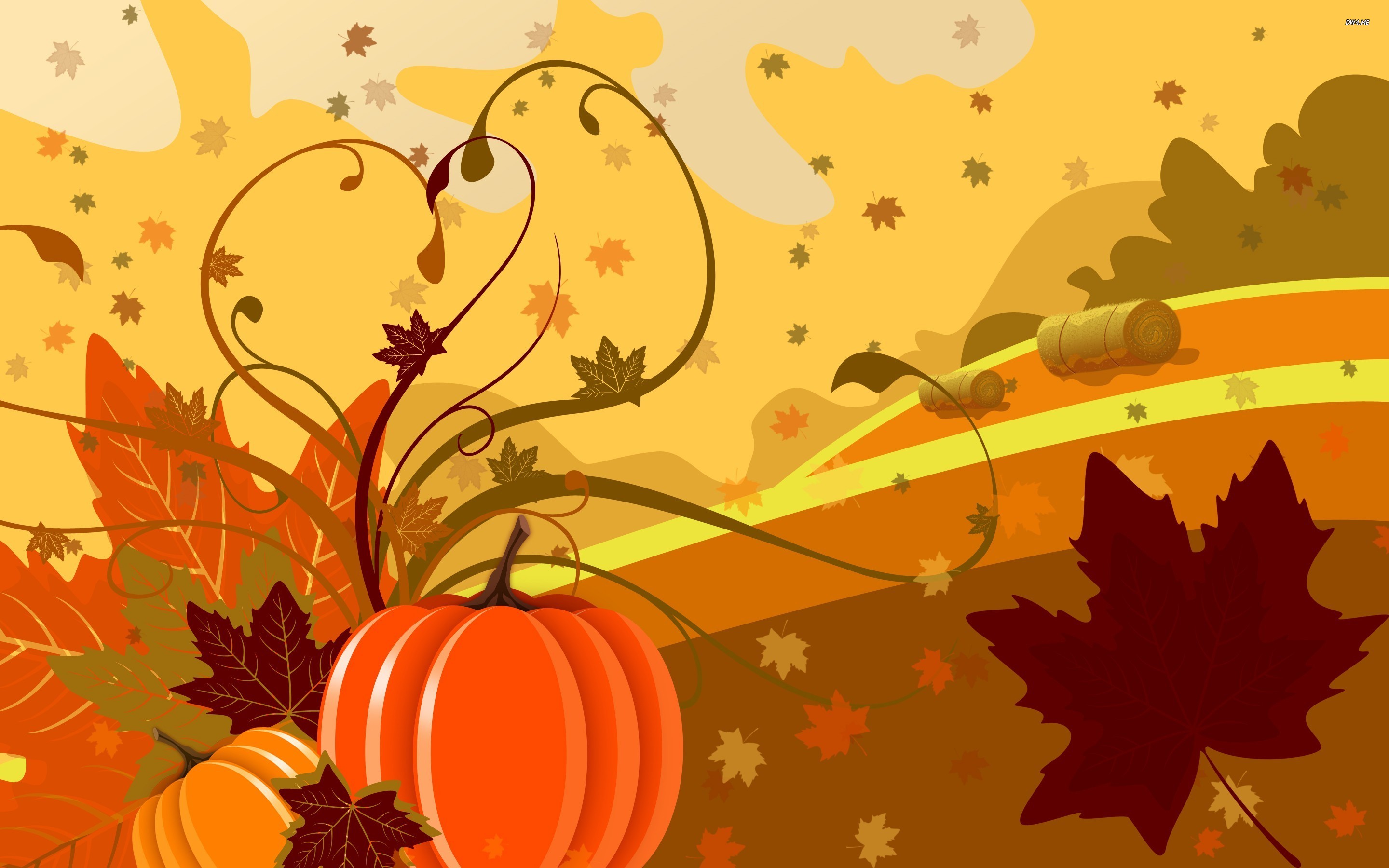Pumpkin And Leaves Wallpaper Digital Art