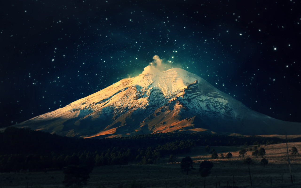 Snowy Mountain Starry Sky Desktop Pc And Mac Wallpaper