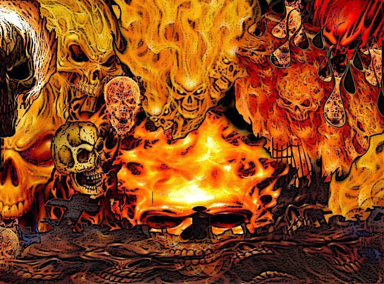 Skulls On Fire Wallpaper