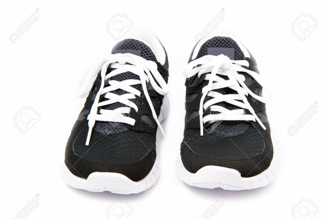 🔥 Download Black And White Sport Shoes On Background Stock Photo by
