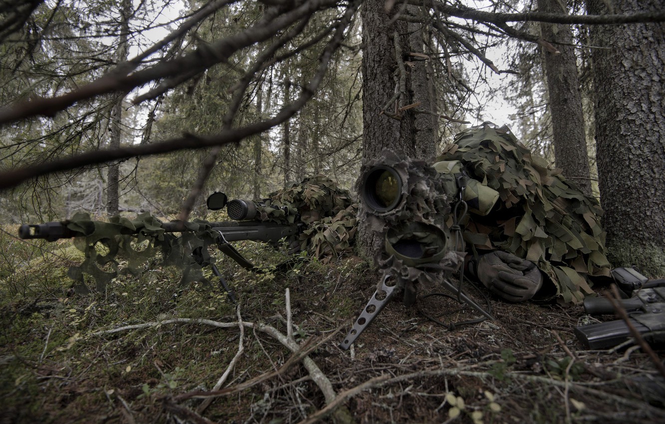Wallpaper Forest Sniper Camouflage Rifle Partner Image For