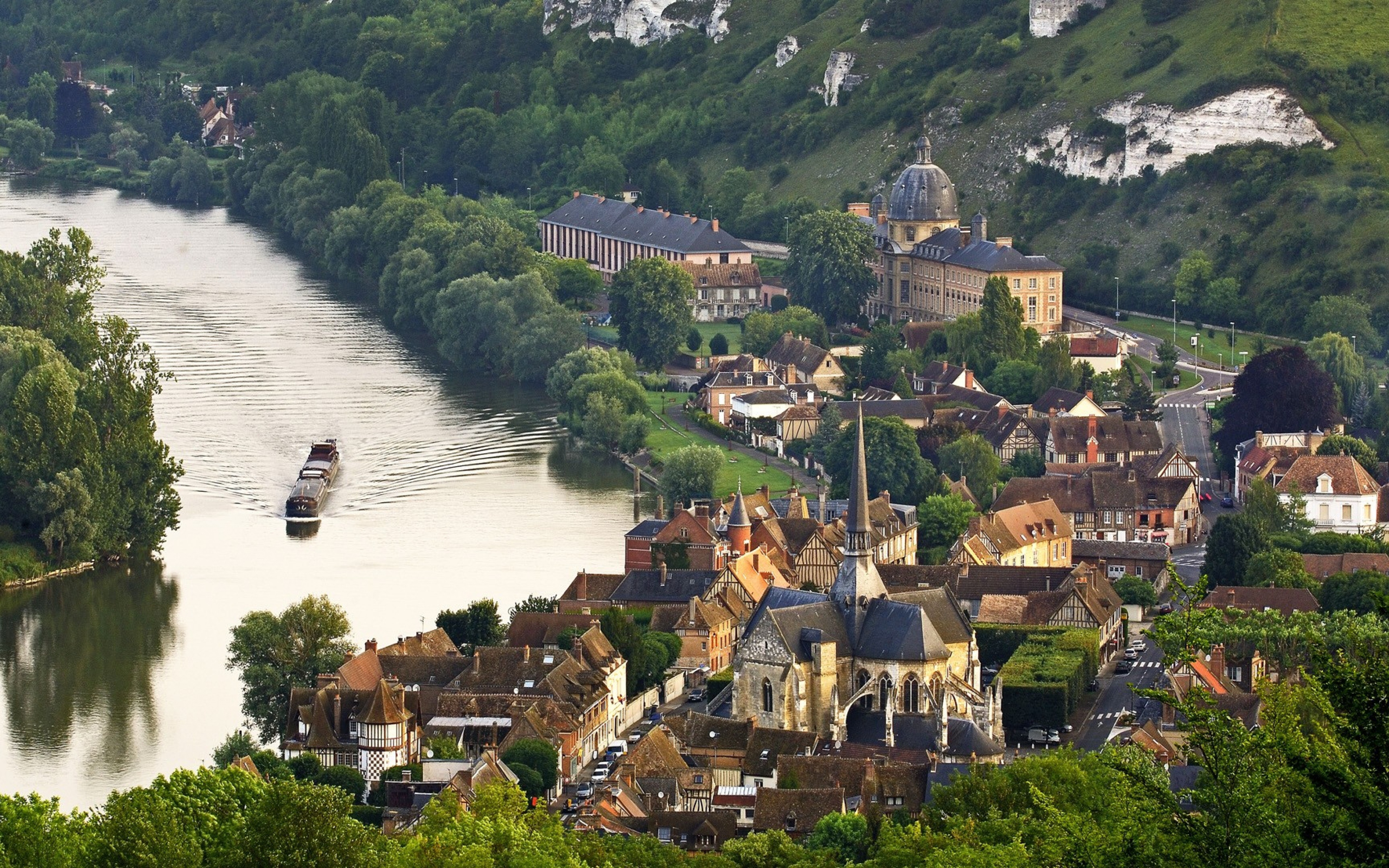 Download Wallpaper 3840x2400 Normandy France Valley Top view River