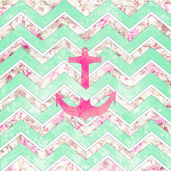 Pink Nautical Anchor Teal Floral Chevron Pattern Art Print