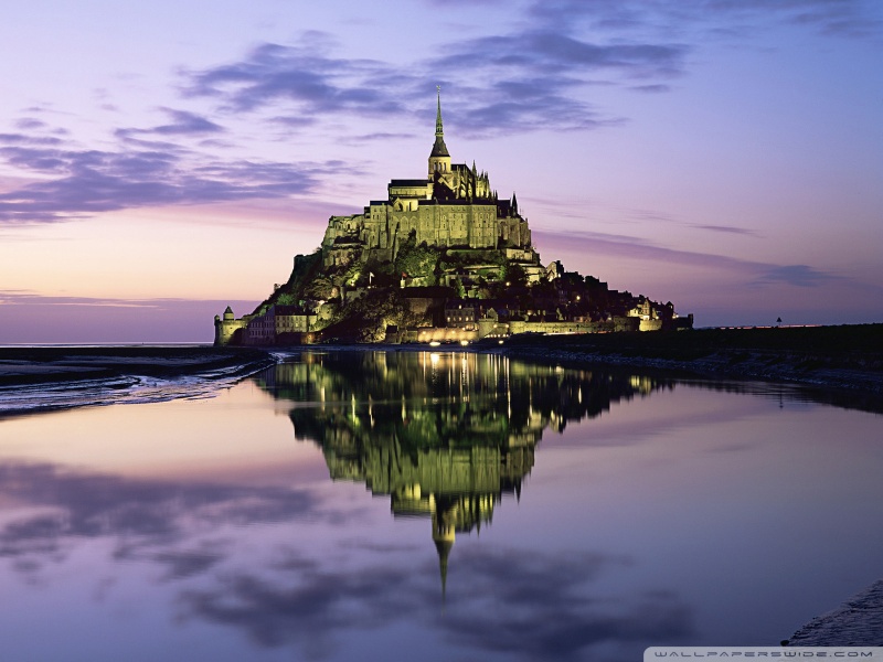 Mont St Michel Island With High Tide