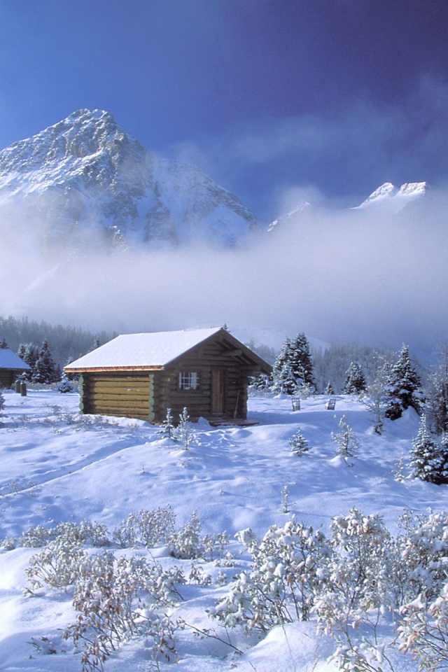 Winter Mountain Cabin Desktop Wallpaper