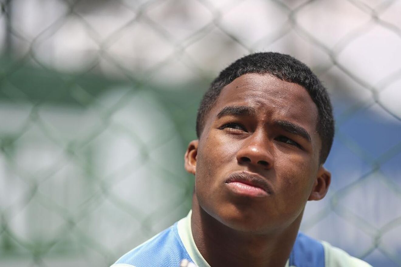 Close-up of Endrick Felipe looking thoughtfully off-camera during a training session