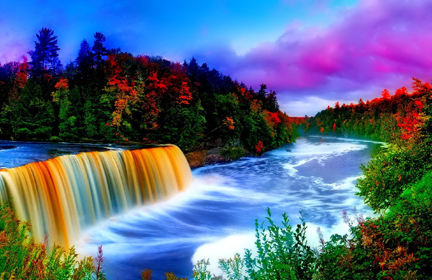 Waterfall Nature Wallpaper Top