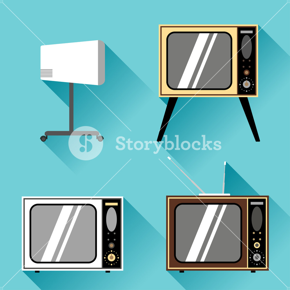 Vector Set Of Retro Tv Icons On The Turquoise Background Royalty
