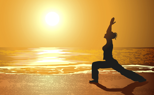 Creative Yoga And Sunset Vector People