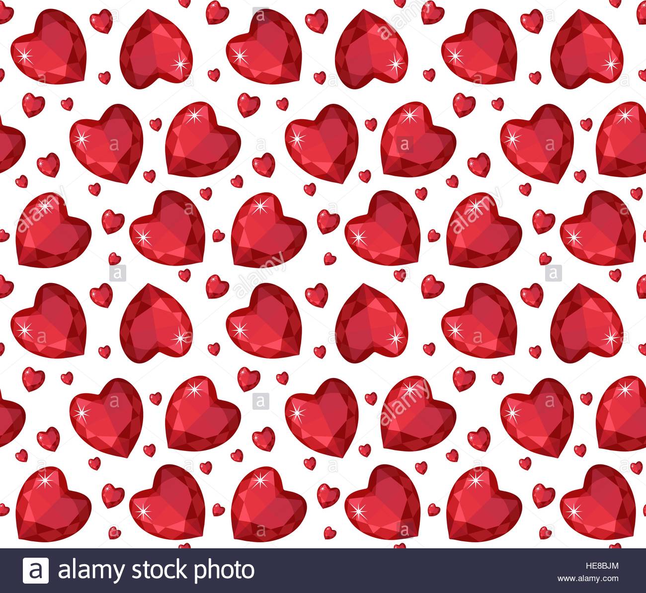 Jewelry Ruby Red Heart Seamless Pattern Brilliant Gems Hearts