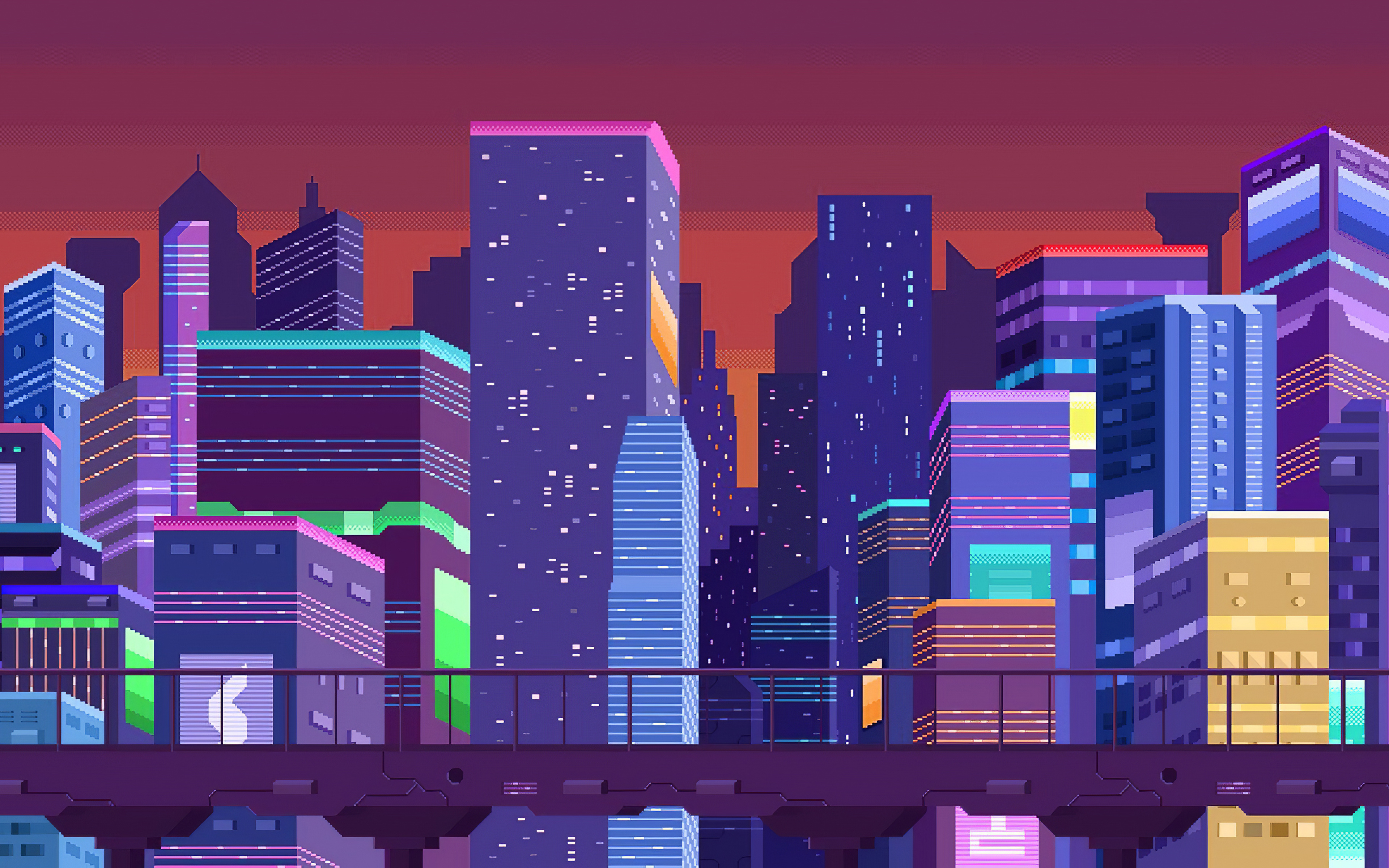 Buildings Pixel Art Cityscape 4k HD Wallpaper Image