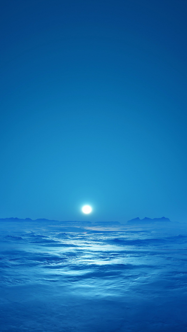 Blue Sky Sea Bright Moon Wallpaper iPhone