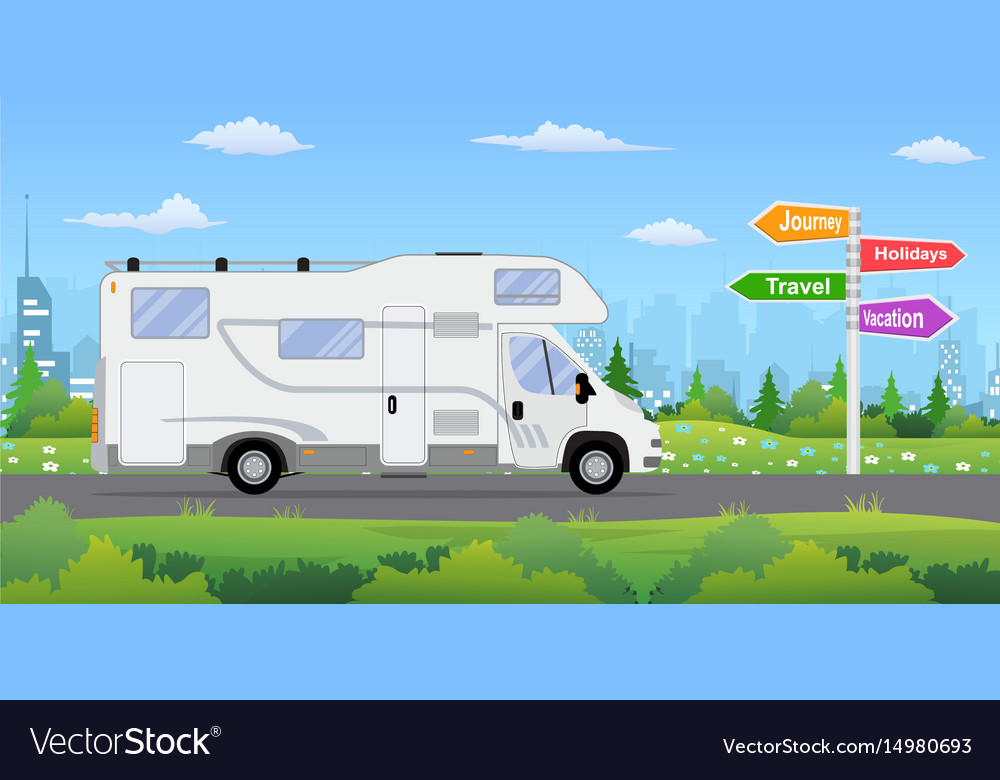 Camper Van On City Background Royalty Vector Image