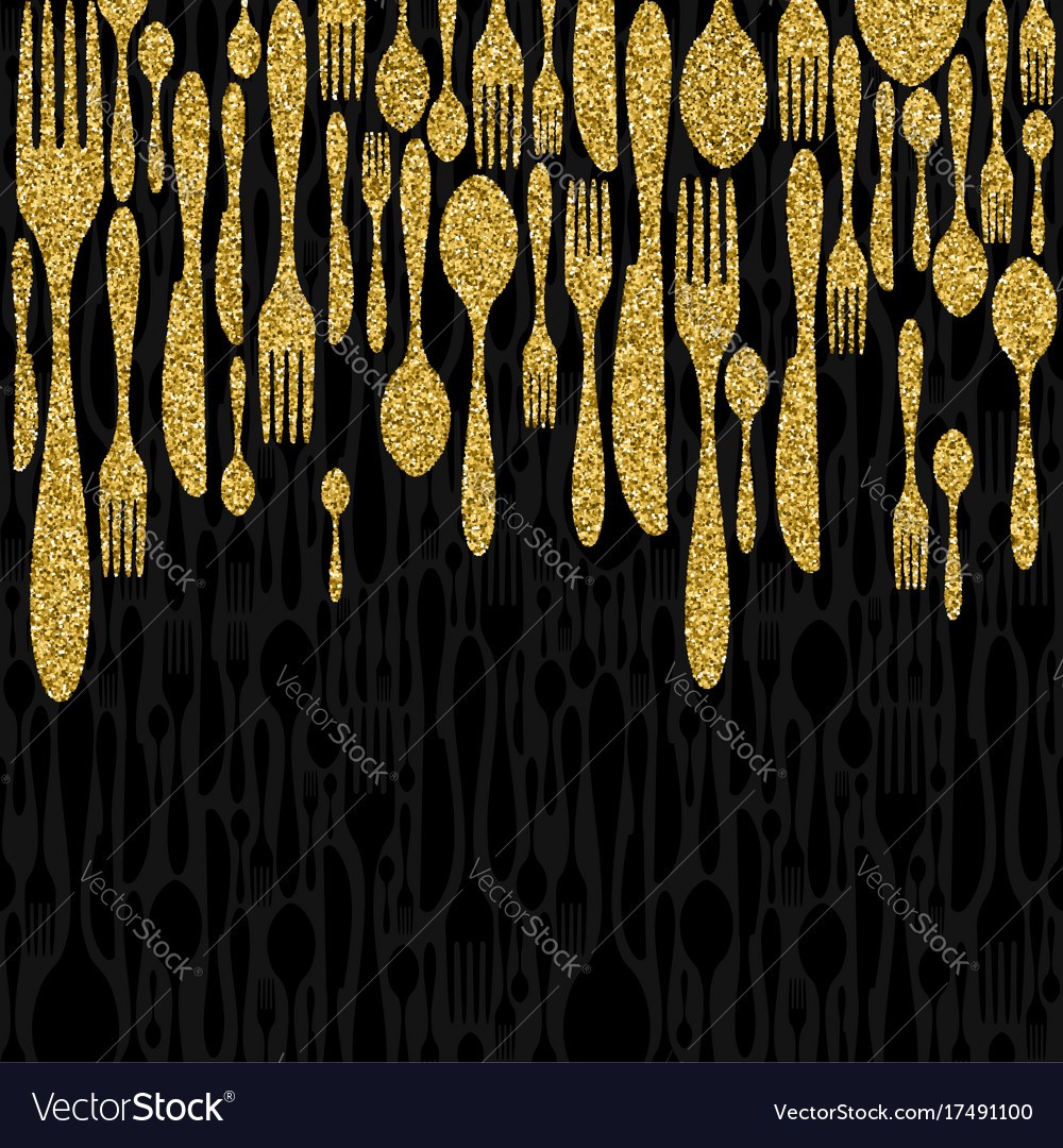 Gold Glitter Cutlery Element Set Background Vector Image