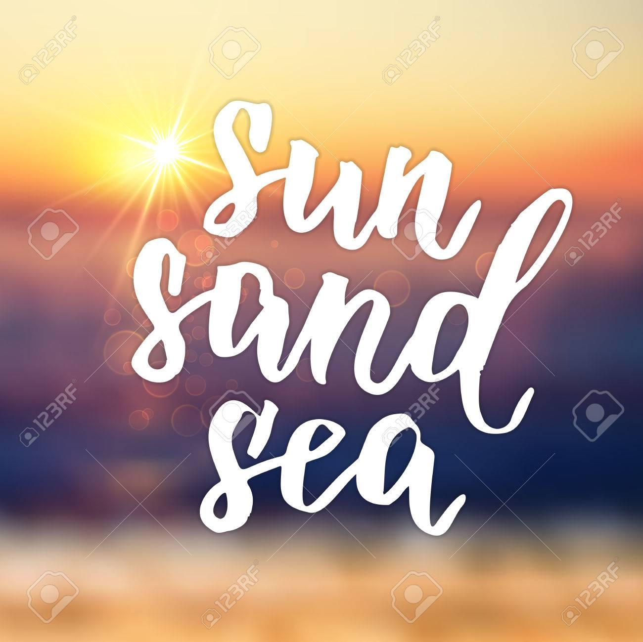 Summer Card Hand Drawn Lettering Sun Sand Sea Summer Background
