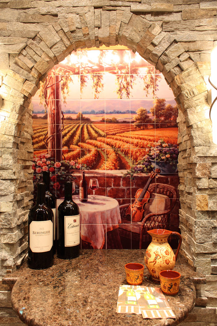 Wine Cellar Art On Tile Mural mediterranean wine cellar