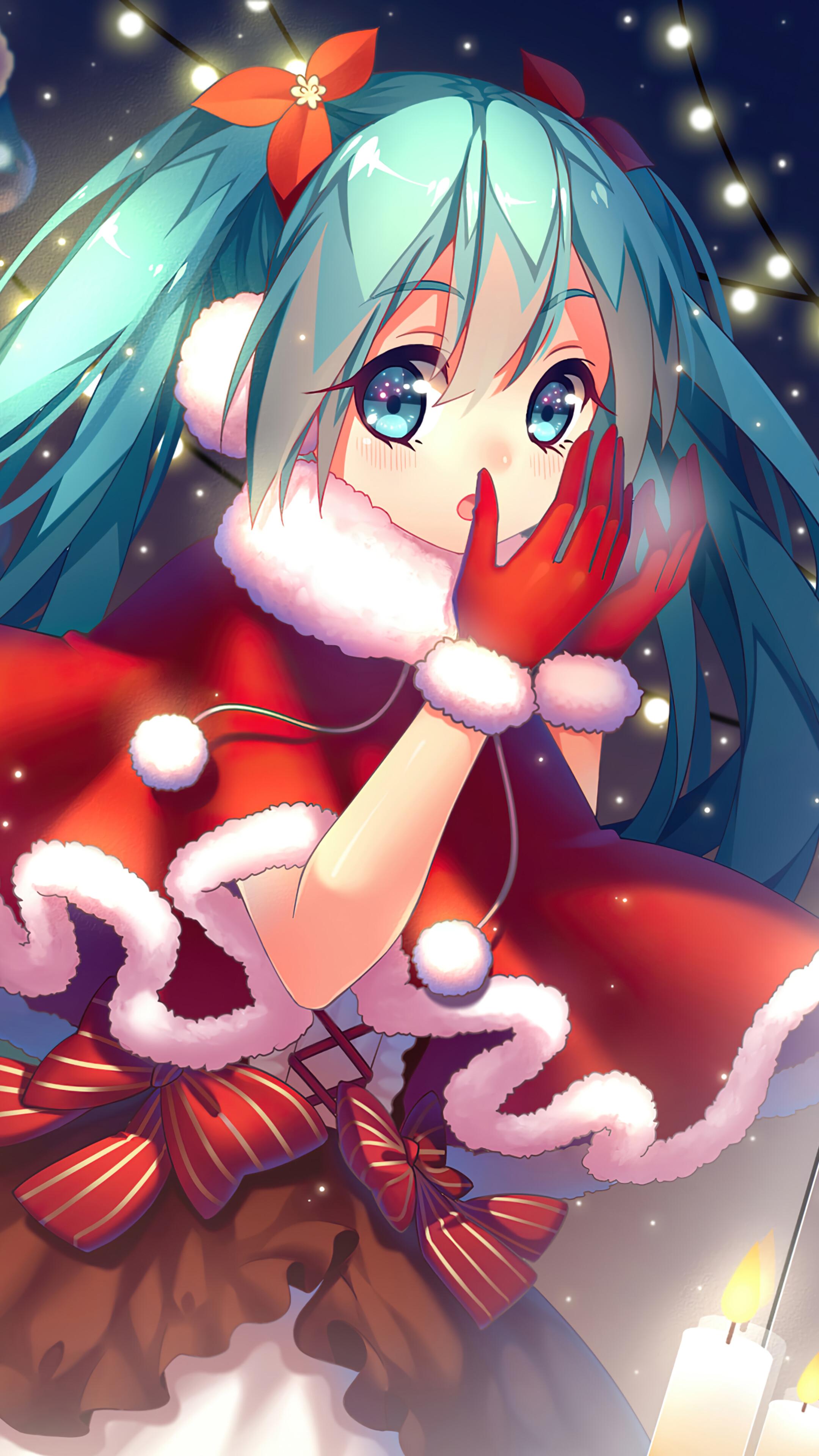 Christmas Tree Gifts Anime Santa Girl Hatsune Miku 4K Wallpaper