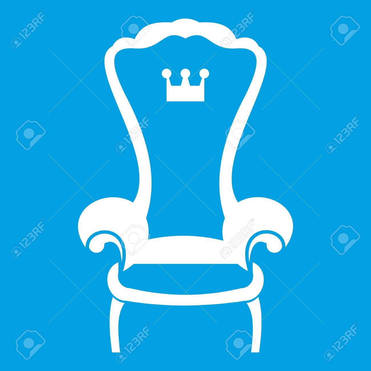 King Throne Chair Icon White Isolated On Blue Background Vector