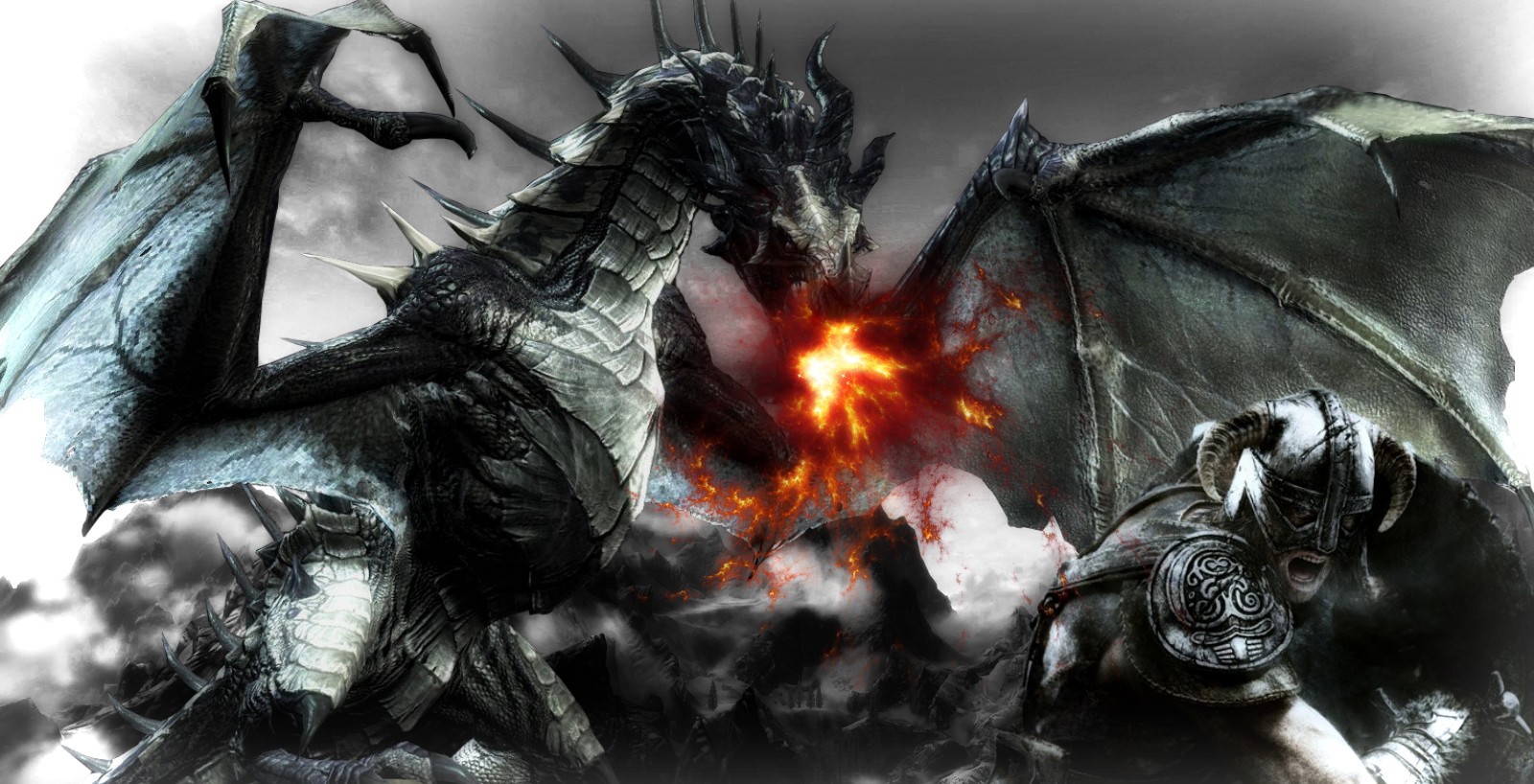 Awesome Dragon Battle Wallpaper Skyrim Fight