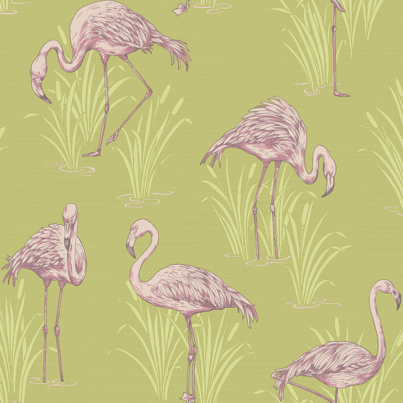 Arthouse Lagoons Flamingos Wallpaper In Green And Pink