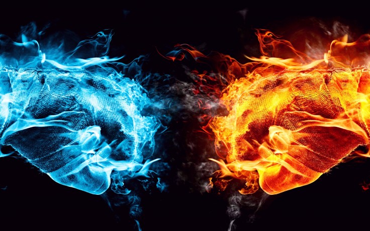 Water And Fire Fists Battle Dual Screen Wallpaper HD Desktop