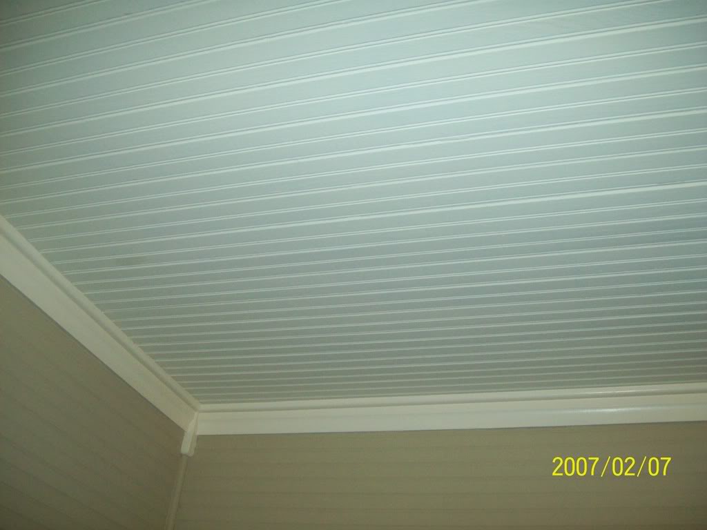 Paintable beadboard wallpaper  on the ceiling