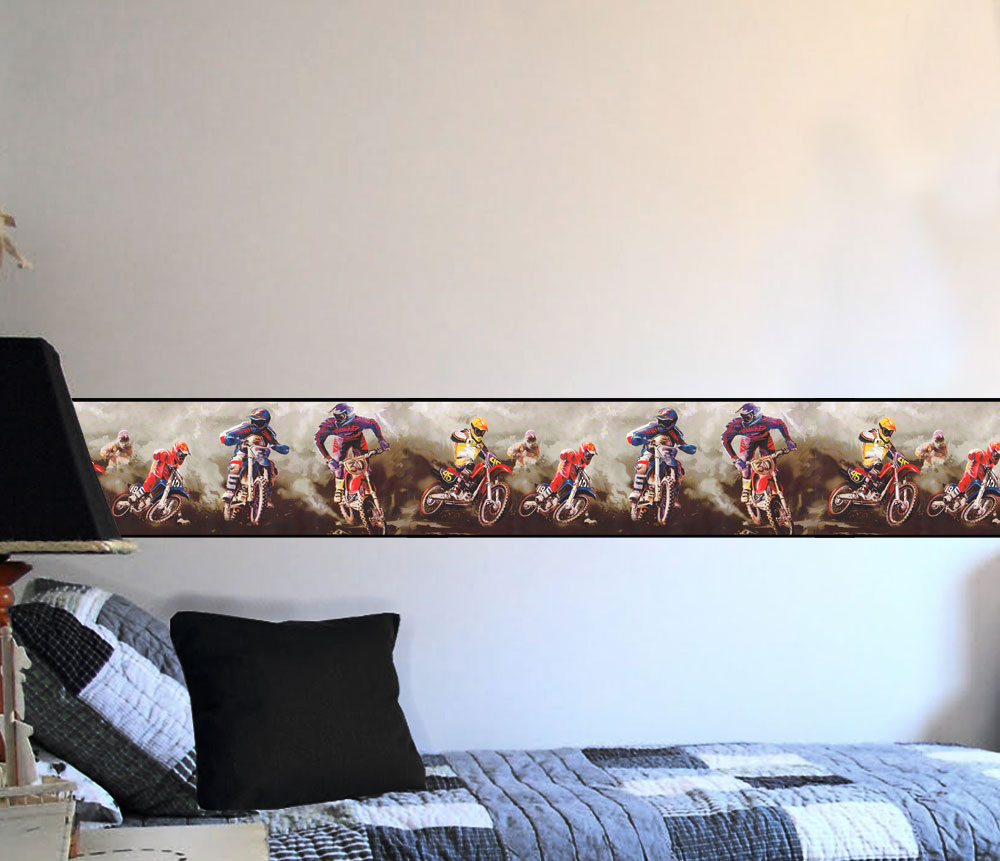 Motorcross   Dirt Bike Sports   9 inches Wide Wall Paper Border