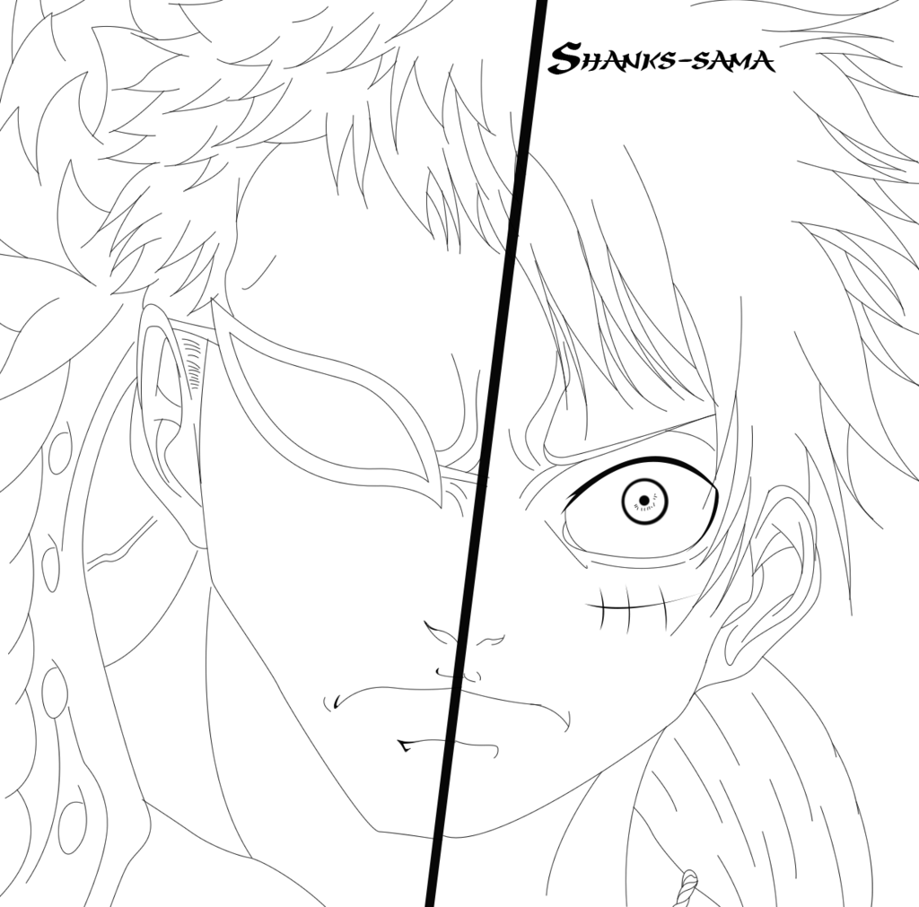Luffy VS Doflamingo Lineart by shanks sama 1024x1011