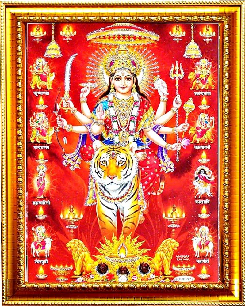 Suninow God Nav Durga Maa Photo Frame Religious Framed Painting