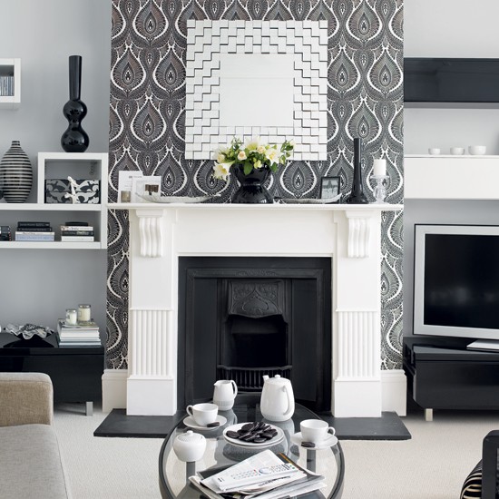 room with monochrome wallpaper Wallpaper ideas for living rooms