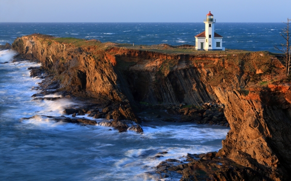 Nature Coast Waves Rocks Cliffs Buildings Usa Lighthouses Oregon