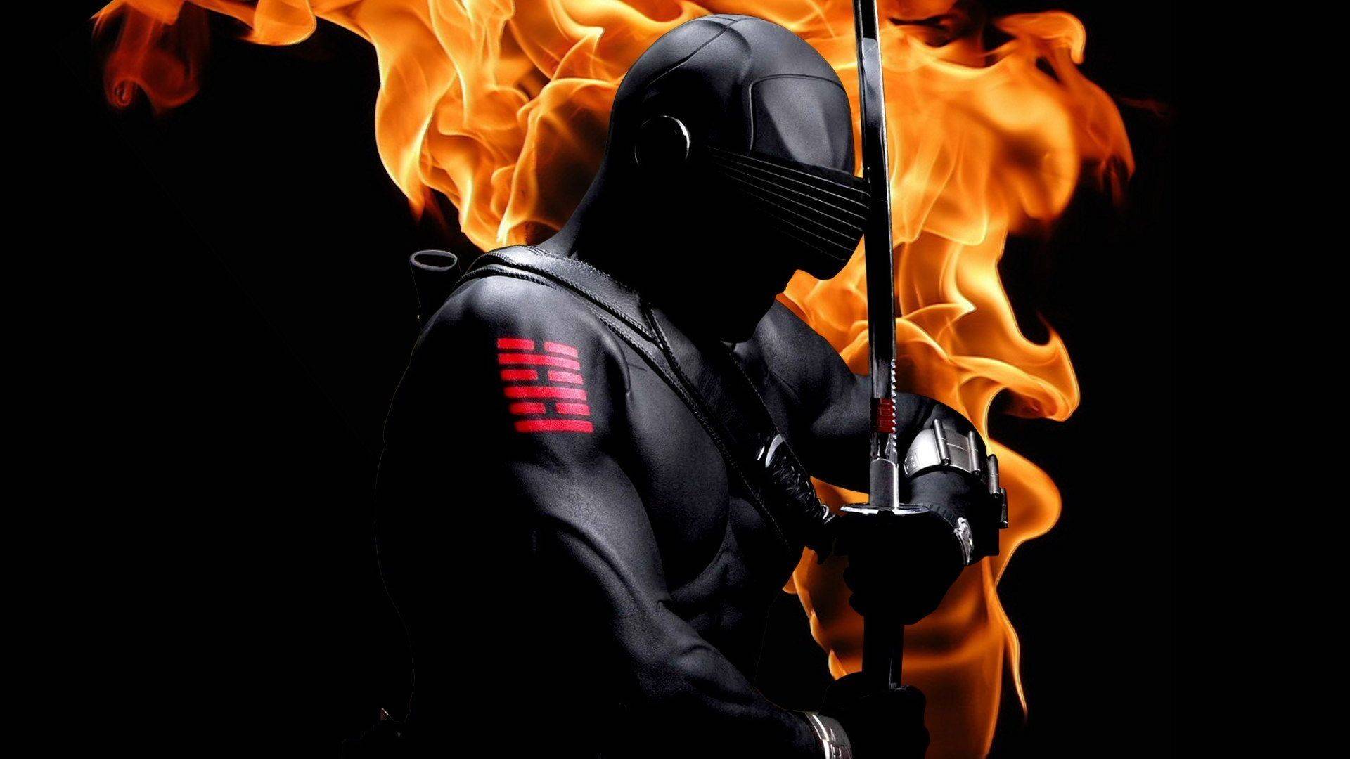Snake Eyes G I Joe With Sword On Fire Wallpaper Picture