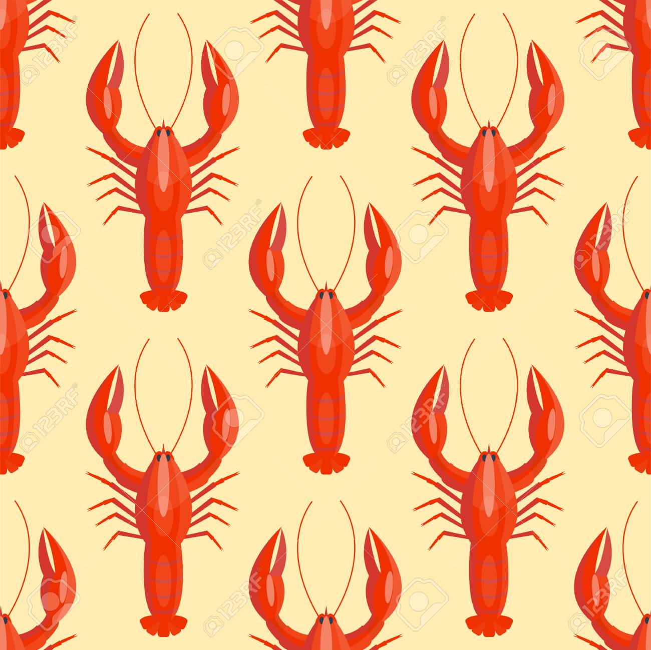 Red Lobster Flat Seamless Pattern Color Crab Shellfish Sea Food