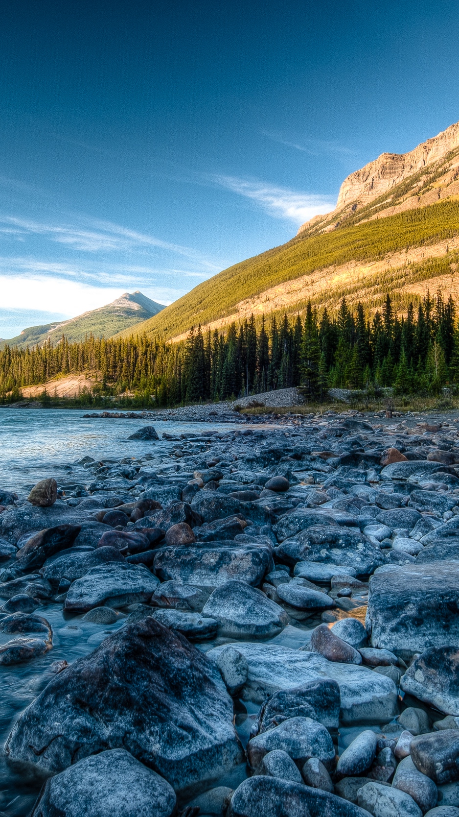 Wallpaper Rocky Mountains River Stones Athabasca