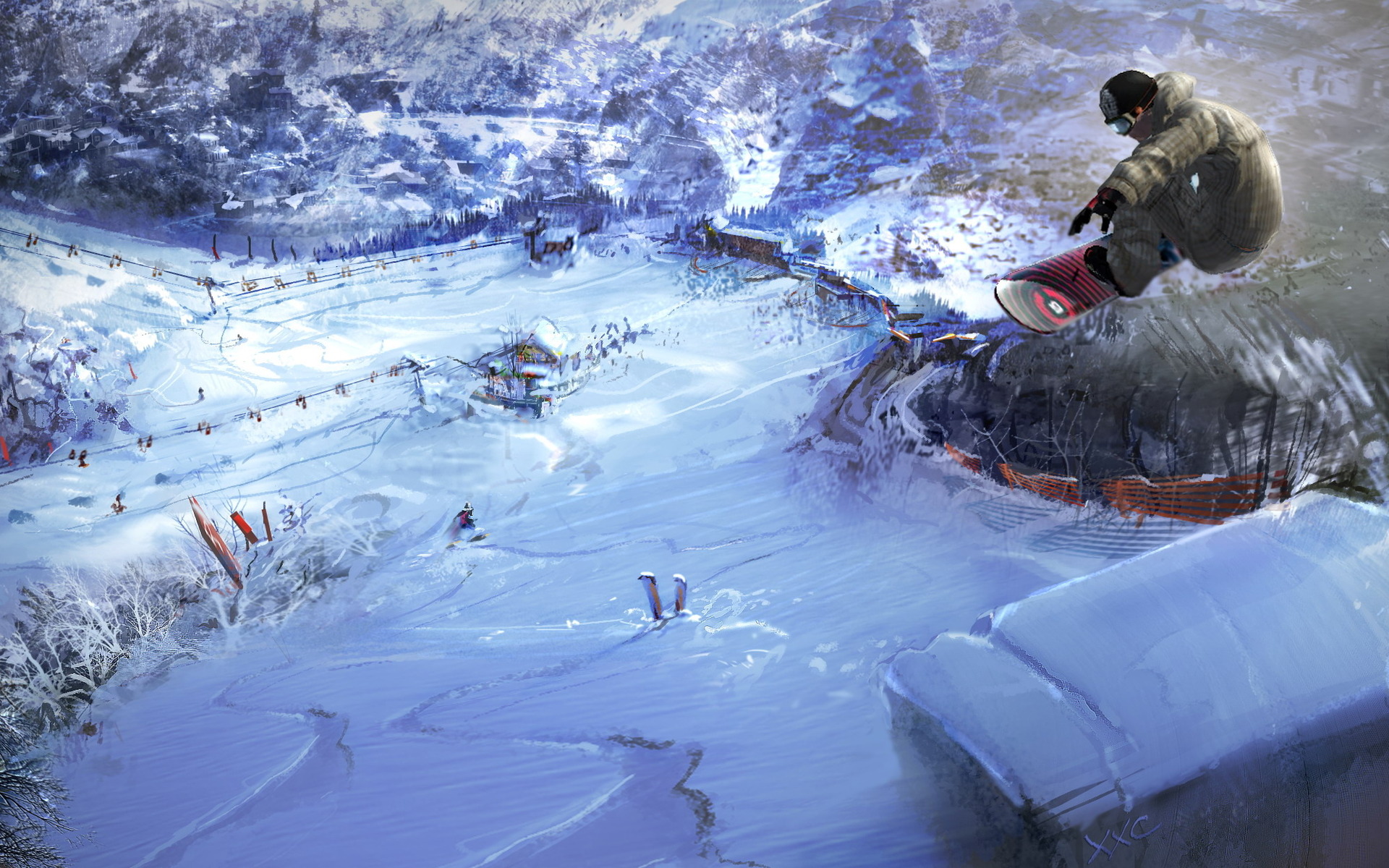 Desktop Snowboarding Theme Sport Patterns Background HD Wallpaper