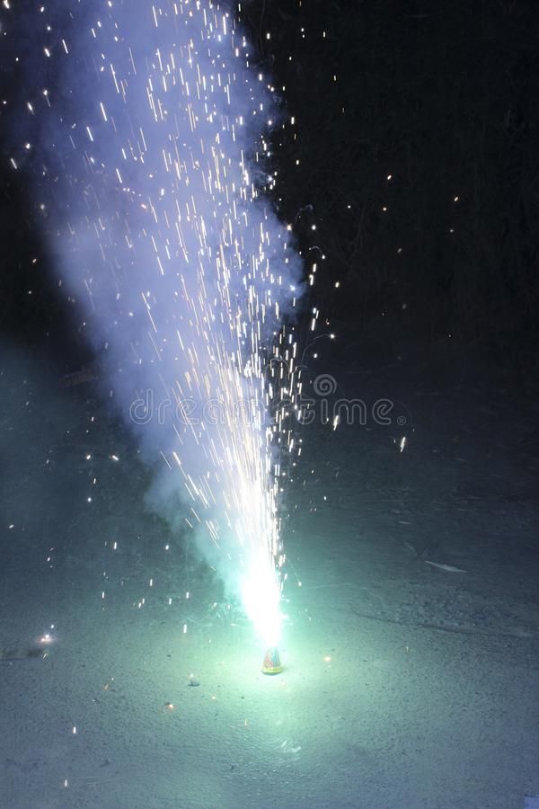 The Fire Of Cracker Explosion On Black Background Outdoors