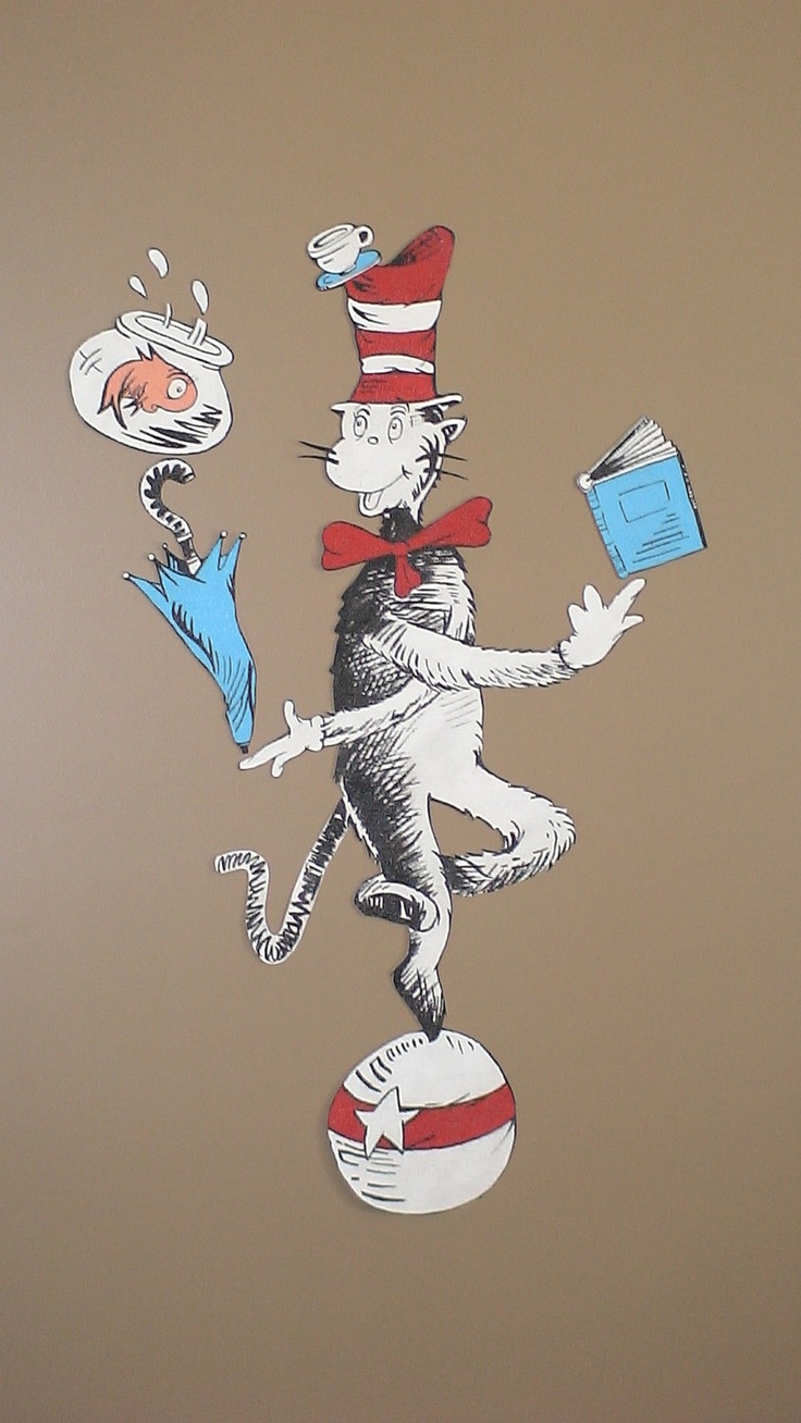 Dr Suess Cat in the Hat Handpainted wallpaper mural 3500 via Etsy