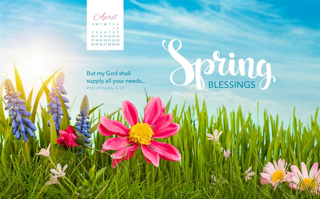April Spring Blessings Desktop Calendar Wallpaper