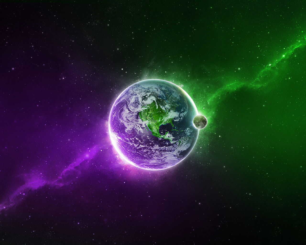 Full HD Wallpaper Green Purple Space Plas Stars Earth