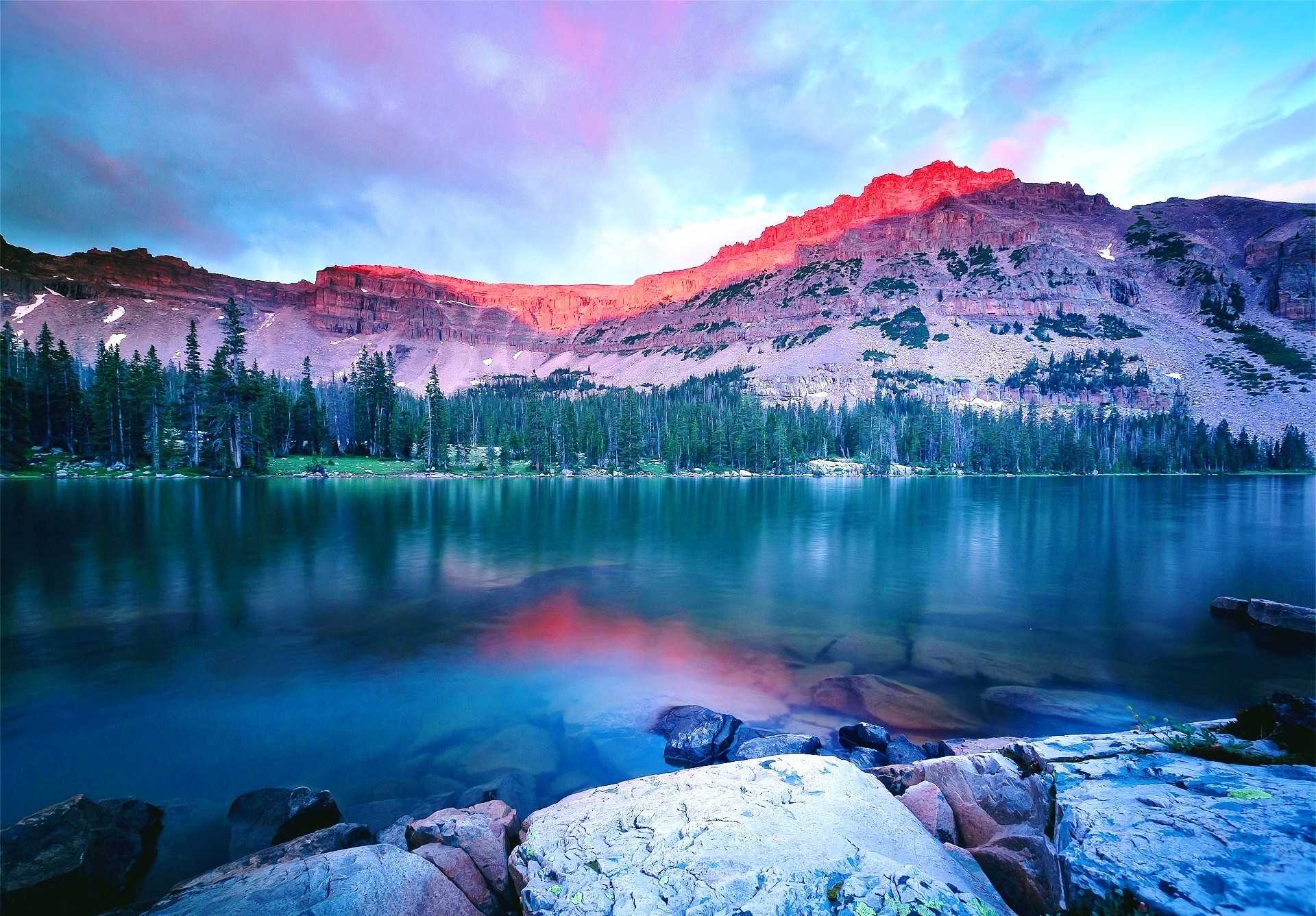Nature Sunset Mountain Lake Forest Landscape Water Wallpaper HD